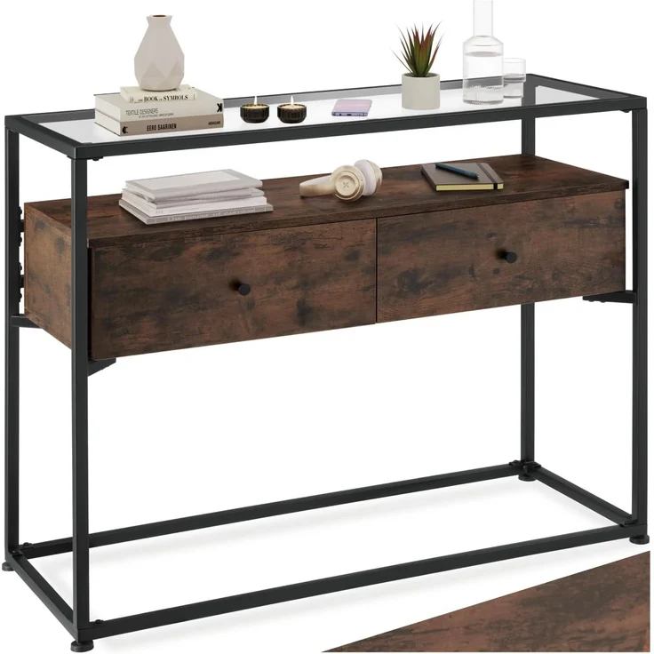 tectake Konsolentisch Beistelltisch Reading 101,5x41,5x80,5cm (1-St, 1 tlg), Stilvoller Konsolentisch im charmanten Industrie-Chic