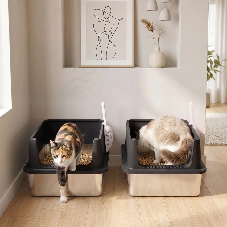 PawHut Katzentoilette, Edelstahl, Kunststoff, Schwarz, 60L x 40B x 30H cm – Bild 9