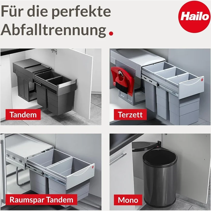 Hailo 'Swing Terzett' Einbaumülleimer für Schränke ab 300 mm Breite mit Drehtür, 30 (3x10) Liter, Graphit – Bild 6
