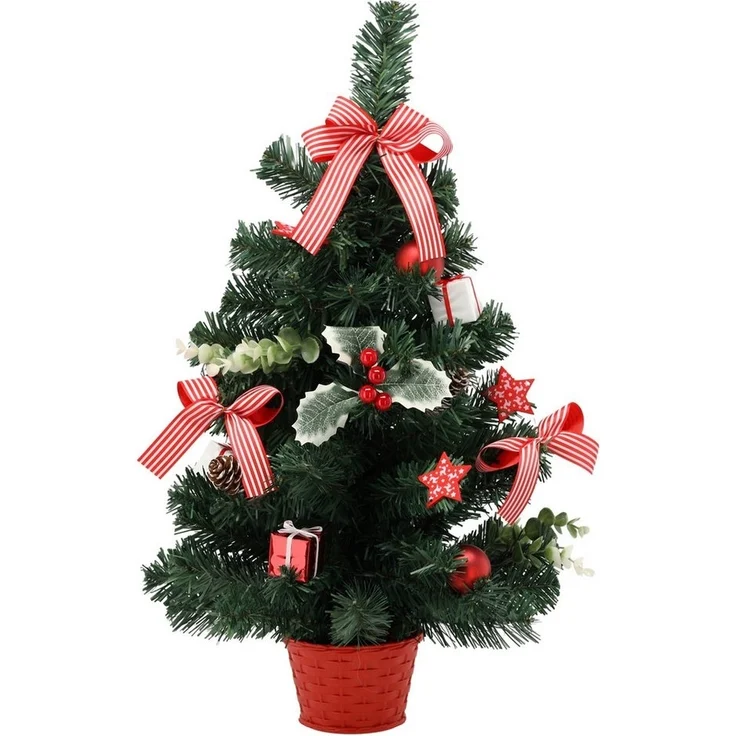 Sarcia. eu Künstlicher Weihnachtsbaum Künstlicher Weihnachtsbaum 60 cm rot mit Stechpalmen geschmückt, klein – Bild 1
