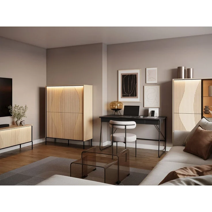 Compleo TV-Schrank Japandi design, Lamellenoptik LOPESAN, Eiche vincenza, hohe Füße – Bild 2