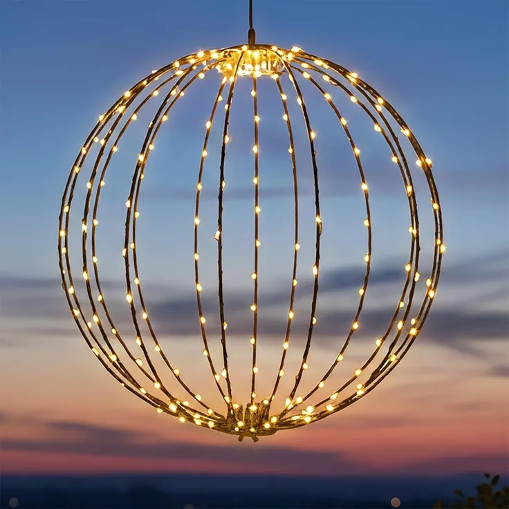 Spetebo LED Kugelleuchte zum hängen für Außen mit Netzstecker, Dekoleuchte, LED fest integriert, extra warm weiß, mit Timer