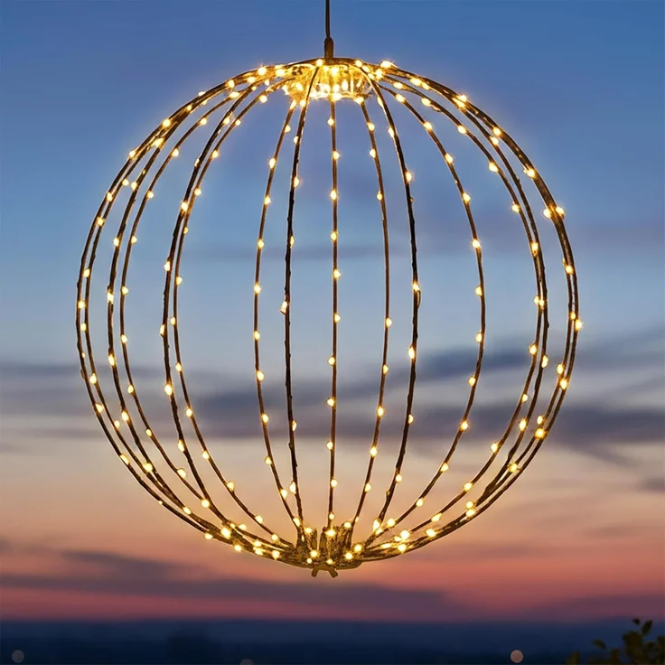 Spetebo LED Kugelleuchte zum hängen für Außen mit Netzstecker, Dekoleuchte, LED fest integriert, extra warm weiß, mit Timer – Bild 1