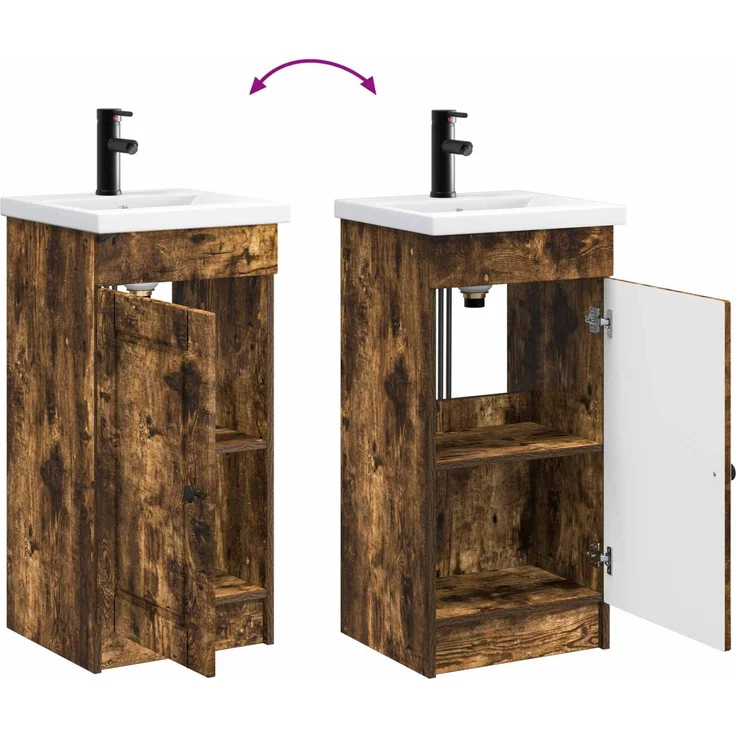 vidaXL Badezimmerschrank mit Waschbecken Geräucherte Eiche 890059 – Bild 8
