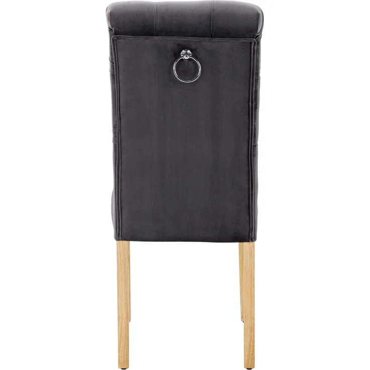 Esszimmerstuhl 6er-Set, Samt mit Eichenbeinen & Knopfheftung, 100 x 63 x 43, Grau – Bild 8