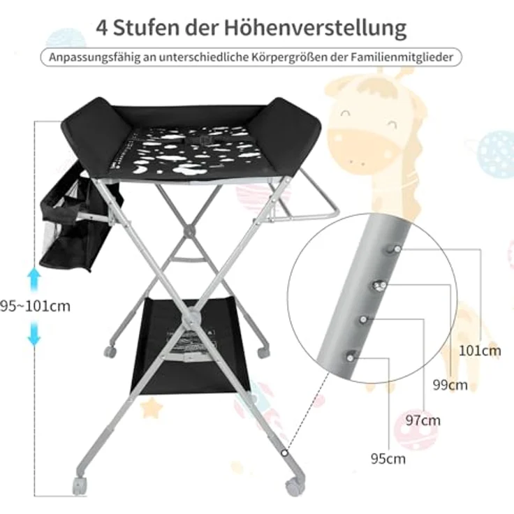 Wickelstation für Baby, Wickeltisch, faltbar, tragbar, Wickeltisch, faltbar, tragbar, mit Aufbewahrungskorb, maximale Belastung von 25 kg,80 x 58 x 90 cm - Schwarz – Bild 8
