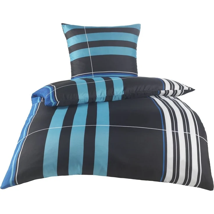 Soma Microfaser Bettwäsche 135x200 cm Bettbezug 135x200 cm Kopfkissenbezug 80x80 cm Karo Petrol – Bild 1