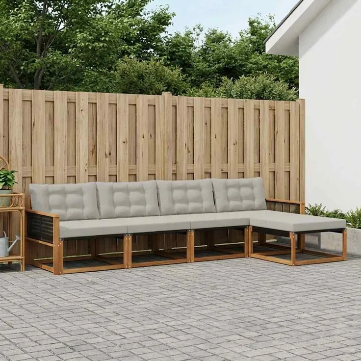 vidaXL Outdoor-Sofagarnitur 5 stk. 5-Sitzer Natur und Hellgrau 3381359