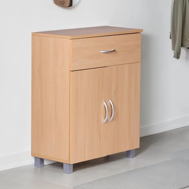 Schuhschrank 60x75x30cm Buche Optik mit Schublade & 2 Türen Spanplatte melaminbeschichtet – Bild 2