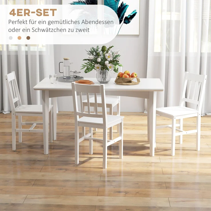 MELAYR, 4er-Set Esszimmerstühle Küchenstühle Stühle, Massivholz, 41 cm x 46.5 cm x 85.5 cm, Weiß – Bild 6