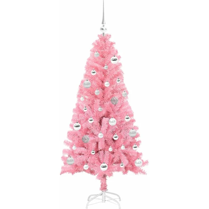 vidaXL Weihnachtsbaum mit LED-Beleuchtung Rosa 150 cm PVC und Stahl 3396421 – Bild 4