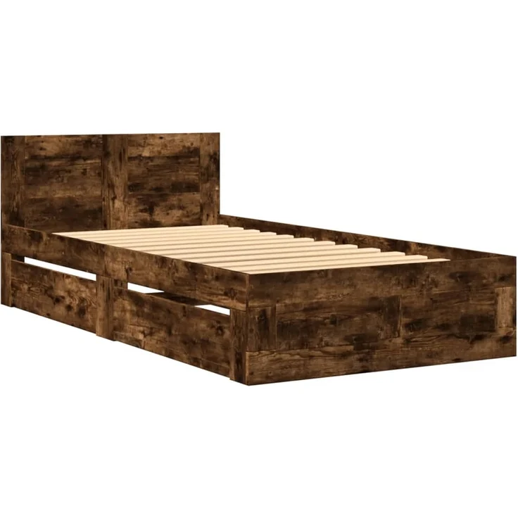 vidaXL Bettgestell mit Kopfteil Räuchereiche 75x190 cm Holzwerkstoff 3295622 – Bild 2