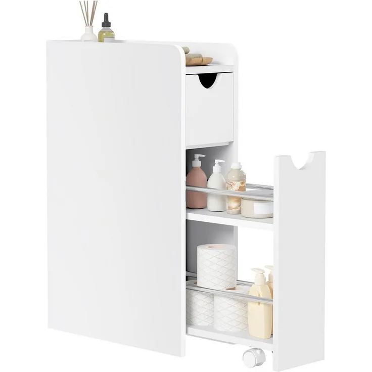 EUGAD Badkommode (1 St), Badezimmerschrank klein schmal mit Schublade auf Rollen