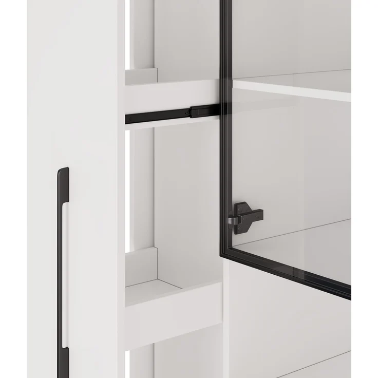 ZUBALIYA Glasvitrine110×35×160cm, weiß mit LED-Beleuchtung – mit ausziehbaren Regalen, vertikaler Vitrine mit Schubladen und vielseitigen Aufbewahrungsmöglichkeiten für Wohnzimmer, Küchen und Arbeitszimmer. – Bild 12