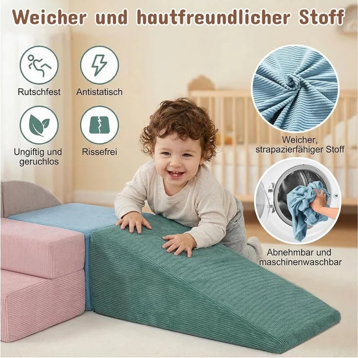 TLGREEN Kindersofa 7-teiliges Kletter und Spielset mit Rutsche, Bällebad, Weiche Schaumstoff-Bausteine für Kinder, rutschfester Basis, Sicherer Softplay-Baukasten für Krabbeln, Klettern, Motorikförderung – Bild 3