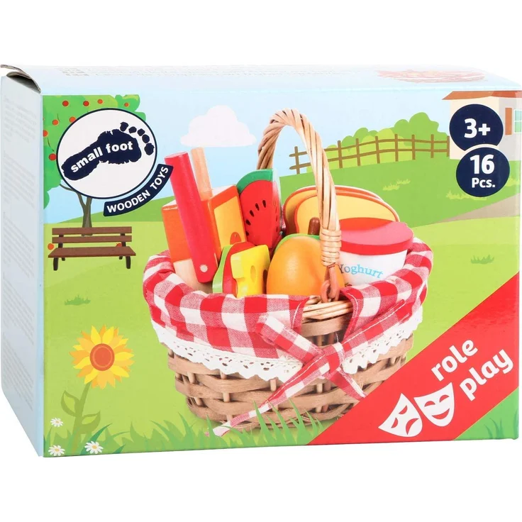 Small Foot 11282 Picknickkorb mit Schneide-Lebensmitteln aus Holz, Kaufladen-Zubehör, Rollenspielzeug für Kinder ab 3 Spielzeug, Mehrfarbig – Bild 3