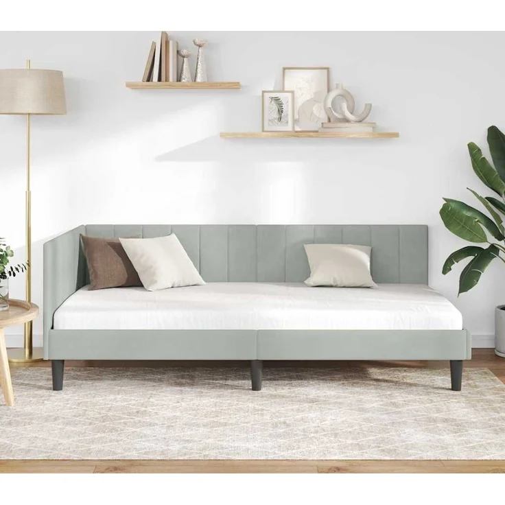 vidaXL Eckbettgestell mit Kopfteil Hellgrau 100 cm x 200 cm Samt 42016358 – Bild 2