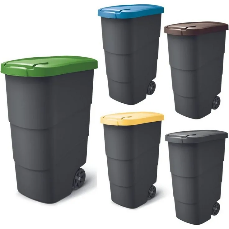 Prosperplast Mülltonnenbox Mülleimer Mülltonne Abfallbehälter Abfallcontainer 90L, Deckelverriegelung, Mit Deckel, Mit Griff, Mit Rädern, Wetterresistent