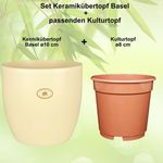 Heimwerkercenter Übertopf Set - Keramikübertopf Basel ø10 cm, perlmutt matt + Kulturtopf ø8