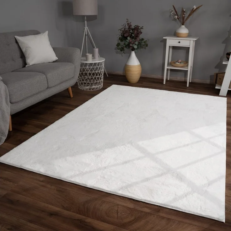 TT Home Teppich, Rechteckig, Höhe: 14 mm, Wohnzimmer Hochflor Teppich Kunstfell Modern Unifarben Flauschig Weich – Bild 1