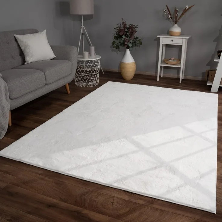 TT Home Teppich, Rechteckig, Höhe: 14 mm, Wohnzimmer Hochflor Teppich Kunstfell Modern Unifarben Flauschig Weich