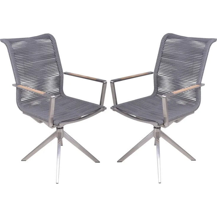 Drehstuhl RUBIERA 2er Set: Elegante Stühle mit Teakholz, Olefin-Seil