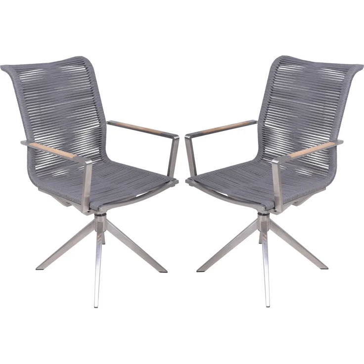 Drehstuhl RUBIERA 2er Set: Elegante Stühle mit Teakholz, Olefin-Seil