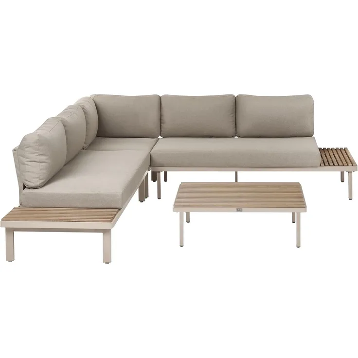 Garten Ecksofa mit Tisch 5-Sitzer FIVIZZANO Akazienholz Beige