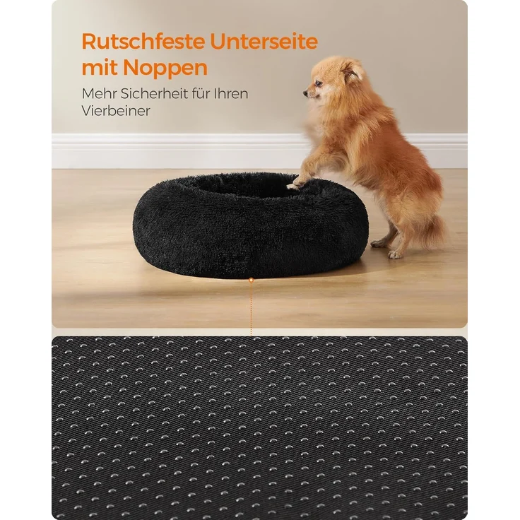 Feandrea Hundebett flauschig, Donut Kissen, waschbar, Polsterung in der Mitte herausnehmbar, Langer Plüsch, tintenschwarz, 60x20 cm – Bild 8