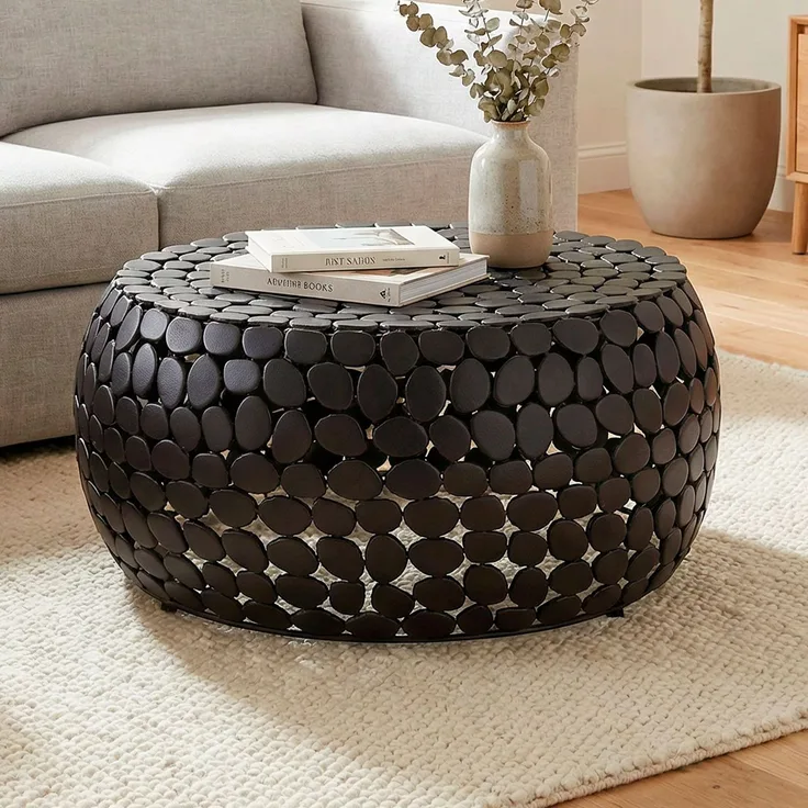 FINEBUY Couchtisch FB74464 Sofatisch Alu Wohnzimmertisch 66cm Loungetisch Metall Rund (Strukturierte Metalloberfläche mit moderner Wirkung), Kompakte Tischform für stilvolle Wohnbereiche