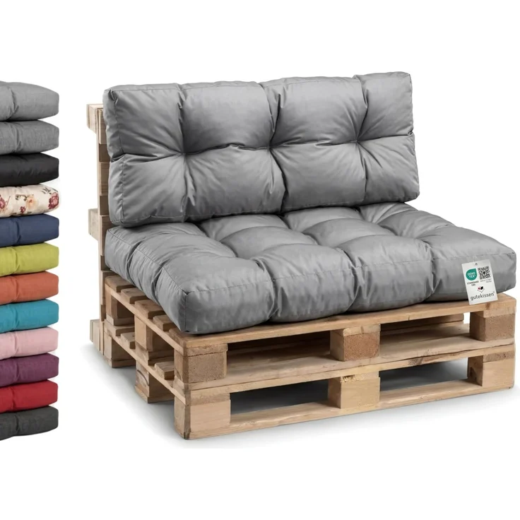Gutekissen® Palettenkissen Wetterfest, Gartensofakissen, viele Farben und Größen PPI (Set (Sitzkissen 120x80 +Rückenlehne 120x40), Grau-wasserfestes)