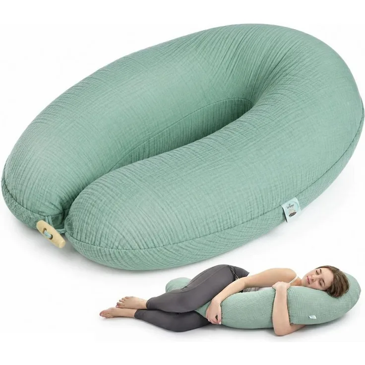 SEI Design Stillkissen Kapok-Füllung XXL 190x35 cm, Musselinbezug Bio-Baumwolle, ergonomisch, Schwangerschaftskissen mit Bezug, Seitenschläferkissen mit Kapok-Füllung, 100% Naturkissen, Musselin-Bezug aus Bio-Baumwolle