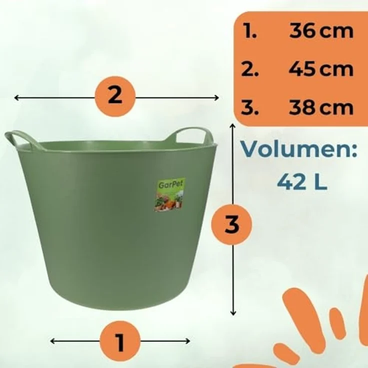 GarPet Allzweckkorb 2er Set Flexibler Eimer 42 L Wäsche Wanne Garten Korb rund Futtertrog – Bild 2