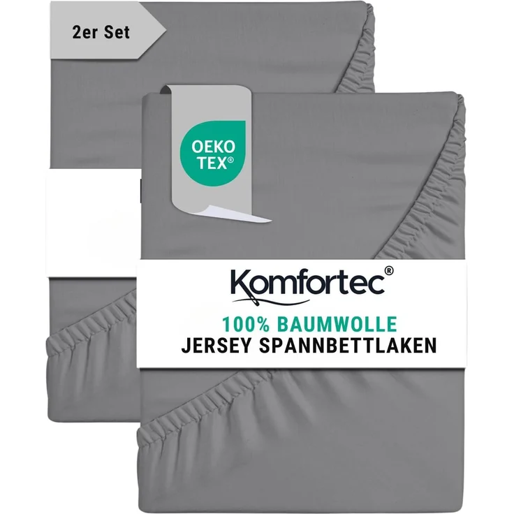 Komfortec 2er Pack Jersey Spannbettlaken 140x200 cm, 100% Baumwolle, Doppelpack Spannbettuch – Bild 1