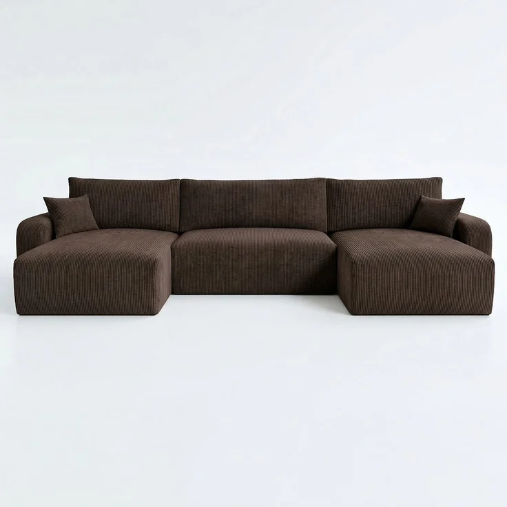 Wohnero24 Habana U XL Ecksofa 381x153 cm mit Schlaffunktion 337x133 cm – XXL Wohnlandschaft U-Form – Sofa U - Formmit Bettkasten – Cord Braun Couch Großformat – Bild 2