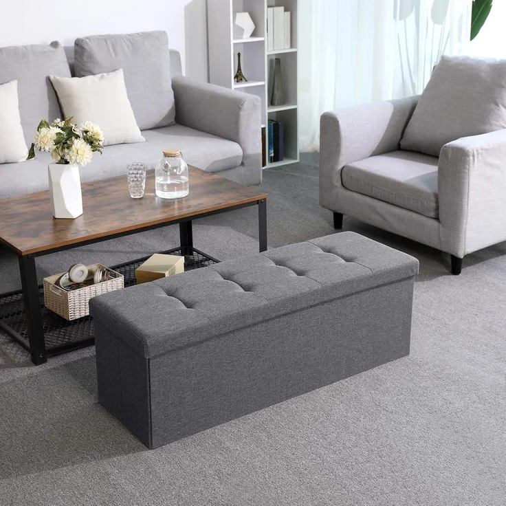 Sitzbank mit Stauraum, 110 cm, klappbare Sitztruhe, Aufbewahrungsbox, Fußbank, Dunkelgrau – Bild 4