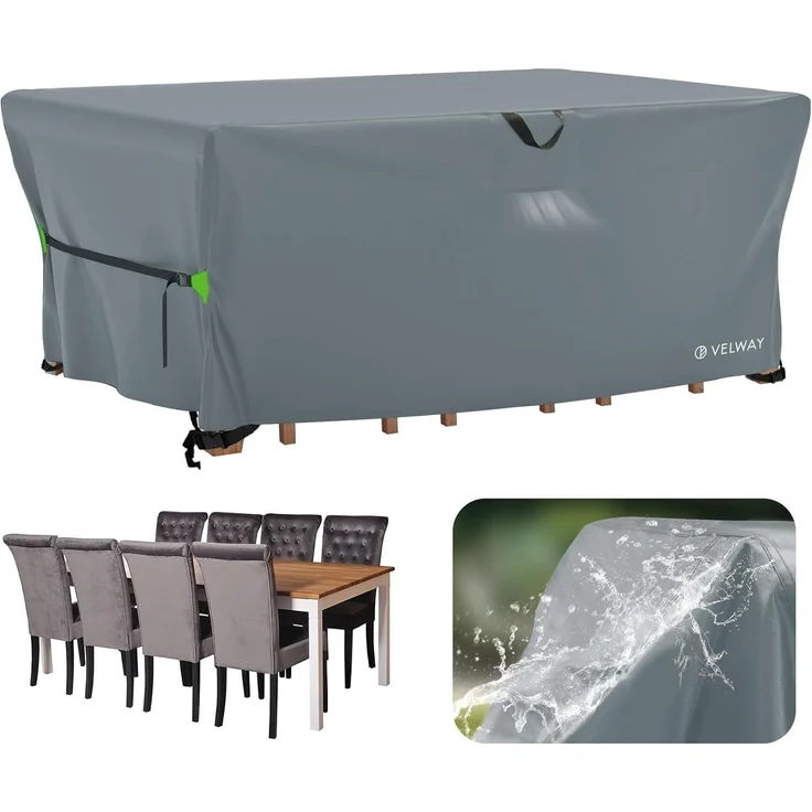 Velway Abdeckung für Gartenmöbel Wasserdicht - 242 x 162 x 100 cm Rechteckig Schutzhülle Winddicht Loungemöbel Abdeckung Abdeckhauben für Gartentische Sitzgruppe Terrassenmöbel Grau – Bild 1
