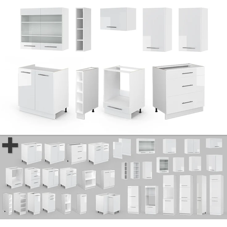 Küchenzeile Fame-Line Weiß Hochglanz/Weiß 235 cm ohne Arbeitsplatte Vicco – Bild 6