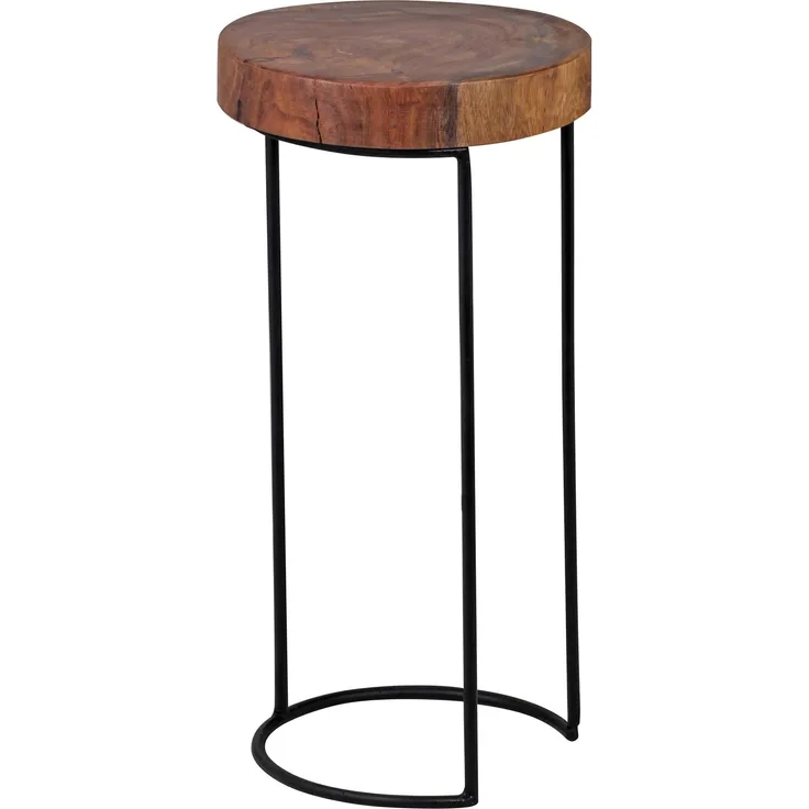 Wohnling Beistelltisch Massiv-Holz Wohnzimmer-Tisch Metallbeine, 28x55 cm, Sheesham