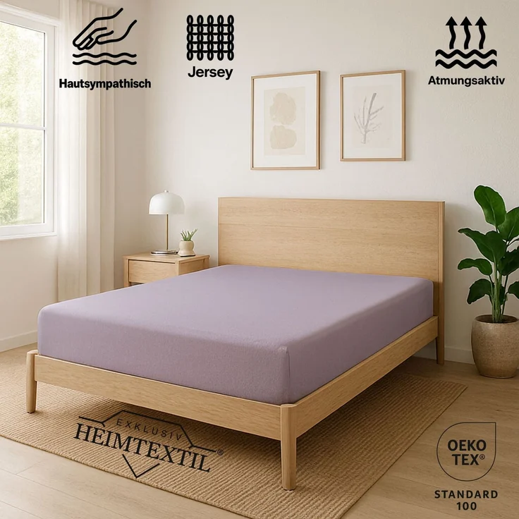 EXKLUSIV HEIMTEXTIL Jersey Spannbettlaken 120 x 200 cm Flieder 100% Baumwolle Öko - Tex Zertifiziert Bed-Sheet Bettlaken Spannbetttuch – Bild 2