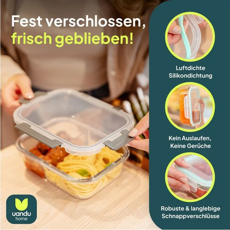 uandu home Frischhaltedose Glasbehälter mit Deckel, Frischhaltedosen Glas mit Deckel, (glasdosen mit deckel set, glas tupper mit deckel, glass food container, frischhaltedosen mit deckel glas, glasdose mit deckel, Borosilikatglas mit Deckel, Meal prep ... – Bild 2