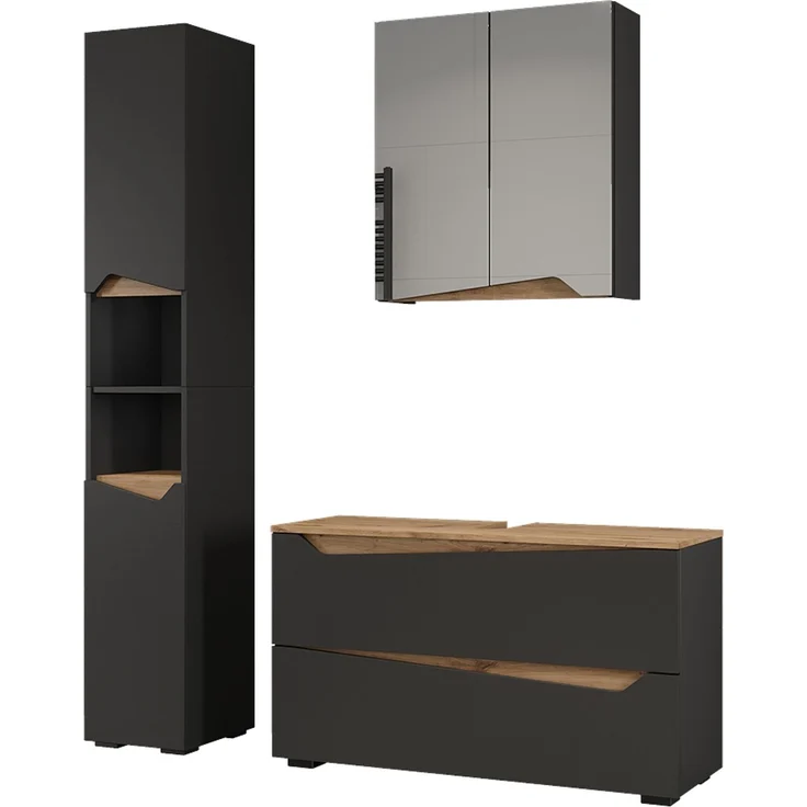 Badmöbel-Set Marelle Anthrazit/Artisan-Eiche 3-teilig Vicco – Bild 1