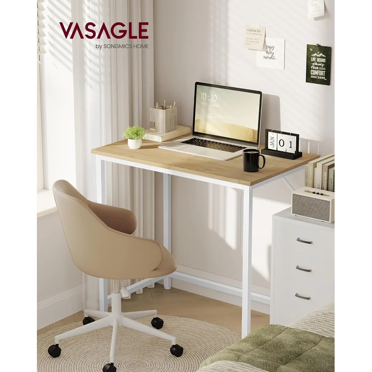 Vasagle Schreibtisch, Computertisch, Bürotisch, für Arbeitszimmer, Schlafzimmer, 50 x 80 x 76 cm, natureichenfarben-perlweiß LWDDE038W70 – Bild 2
