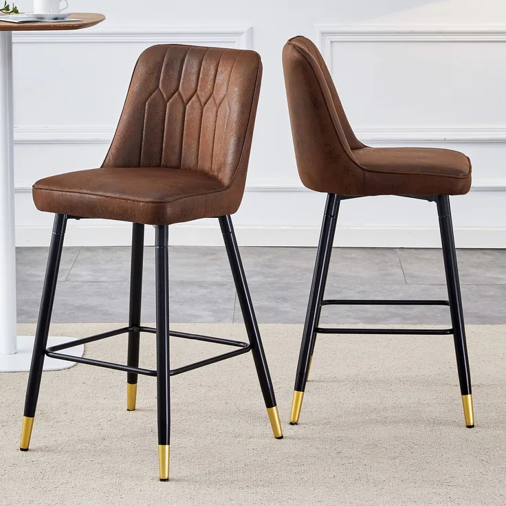 2er-Set Barhocker, 100 cm hoch, brauner Tech-Stoff mit schwarzem Metallgestell und bequemer Fußraste, In mehreren Farben erhältlich – die ideale Wahl für Ihre Hausbar.--Braun + Schwarz--42x45x100cm--YOUDENOVA