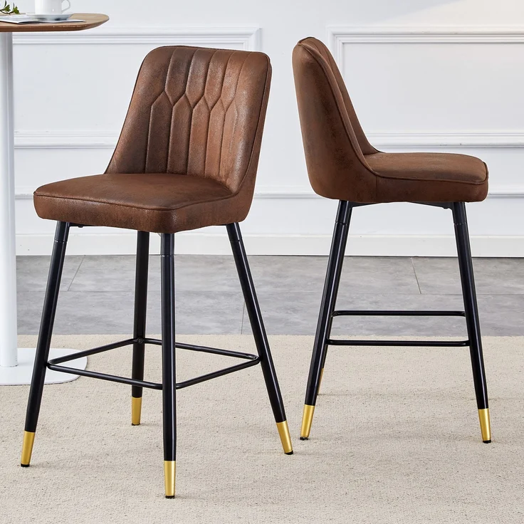 2er-Set Barhocker, 100 cm hoch, brauner Tech-Stoff mit schwarzem Metallgestell und bequemer Fußraste, In mehreren Farben erhältlich – die ideale Wahl für Ihre Hausbar.--Braun + Schwarz--42x45x100cm--YOUDENOVA – Bild 1