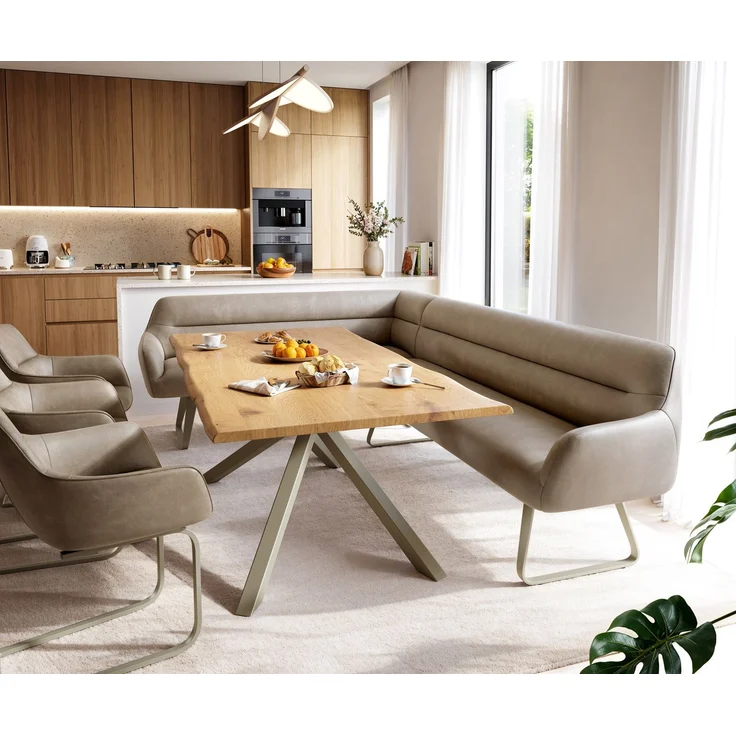 Esszimmerbank Taya-Flex 285x190 cm Mikrofaser Beige Vintage Kufengestell flach Effektfinish Titan Taschenfederkern Rechts – Bild 1