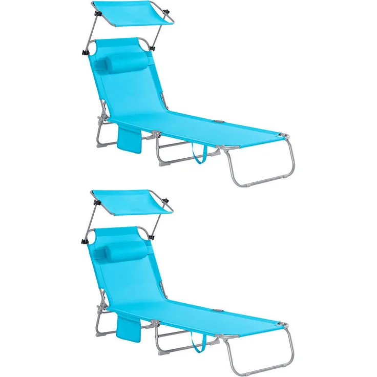 SoBuy Sonnenliege, Blau, Metall mit verstellbarer Rückenlehne und abnehmbarer Kopfstütze, 195x90x63 cm