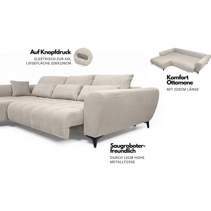 WERK2 Ecksofa Garay inkl. elektr. Sitztiefenverstellung, bodenfrei, viel Platz, Luxus-Microfaser, L-Form, XXL, elektrische Sitztiefenverstellung – Bild 3