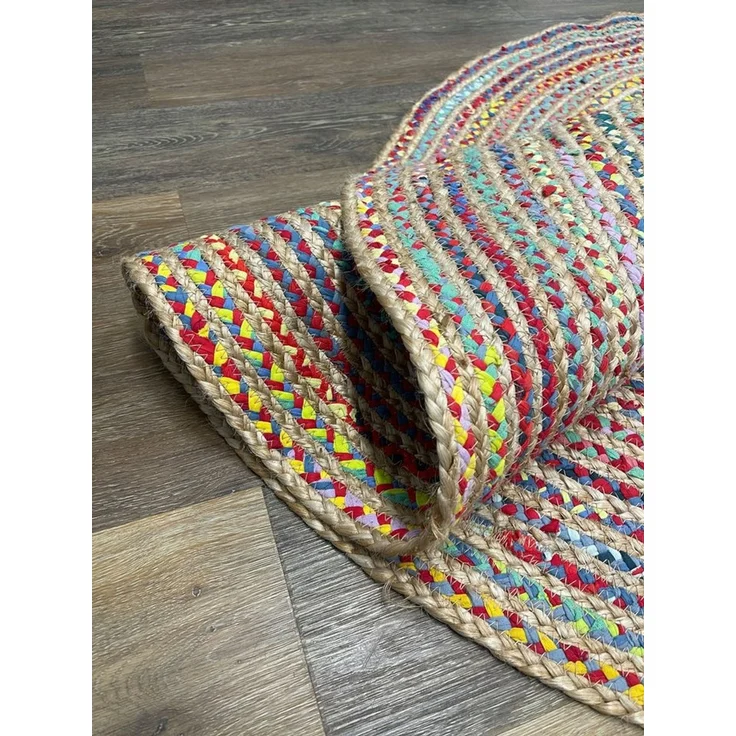 Myflair Möbel & Accessoires Teppich Boho Breeze, rund, Höhe: 10 mm, Juteteppich, handgeflochten, Wendeteppich, farbige Baumwoll-Akzente – Bild 2