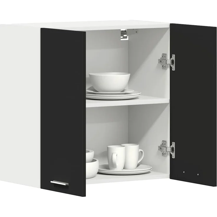 vidaXL Hängeschrank 2 Regalböden Küche Schrank Einbauküche Küchenzeile Küchenmöbel Oberschrank Küchenschrank Schwarz 60 x 31 x 60 cm Holzwerkstoff – Bild 5